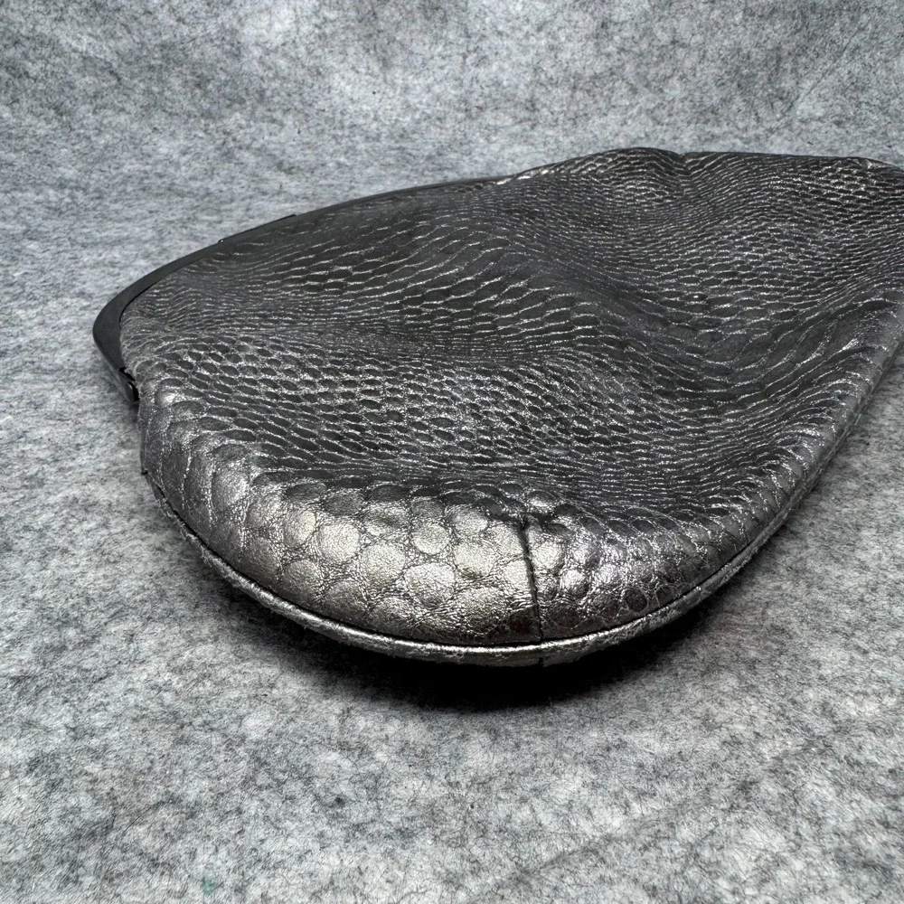 Banana Republic Snake Embossed Clutch Purse Metallic Frame Evening Bag Clam